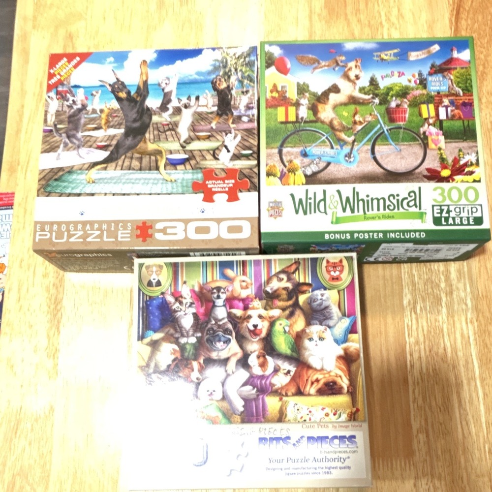Fun Pet Puzzle Pack Of 3, Yoga Dogs, Cute Pets, & Wild & Whimsical
